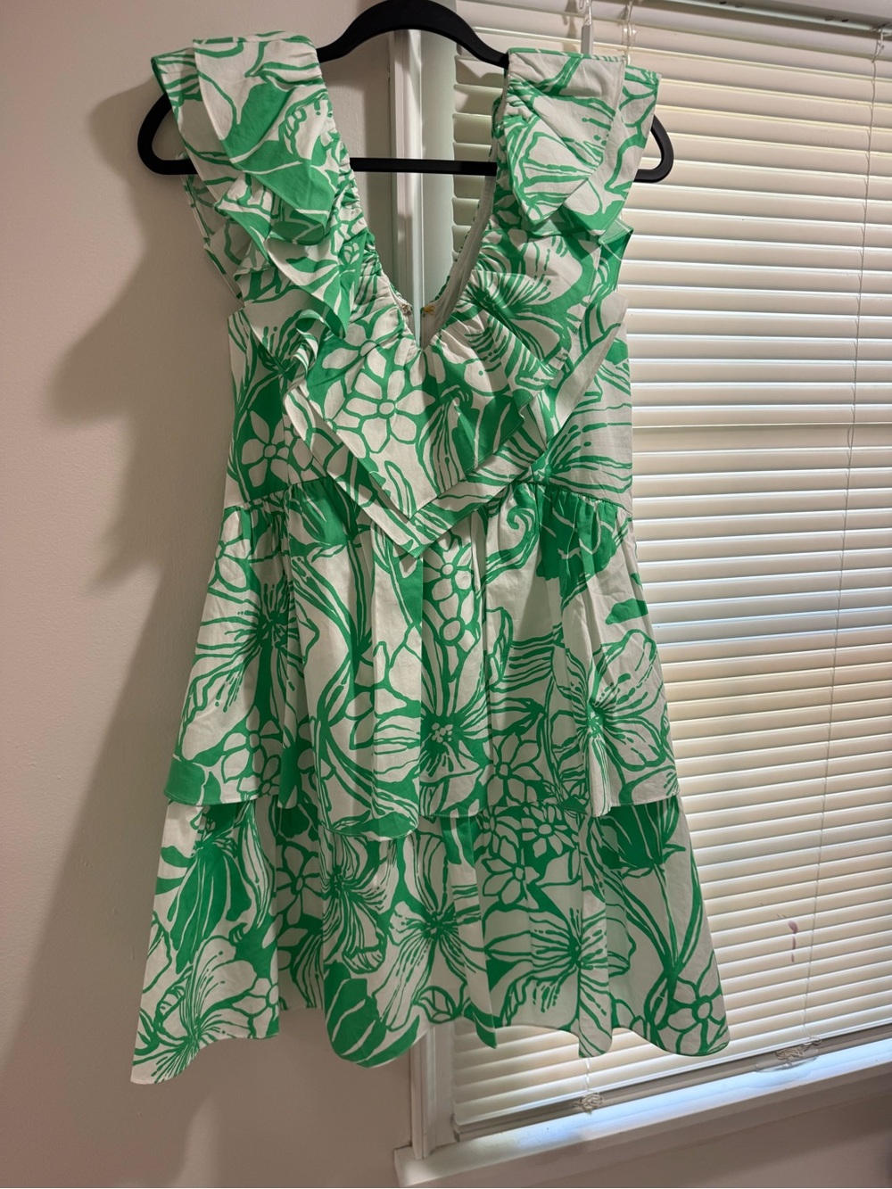 Lilly Pulitzer Green and White Floral Sundress with Ruffle Detail